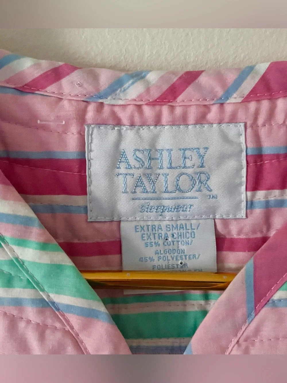 Vintage Ashley Taylor Pink & Green Striped Quilted Housecoat Dress Nightgown XS
